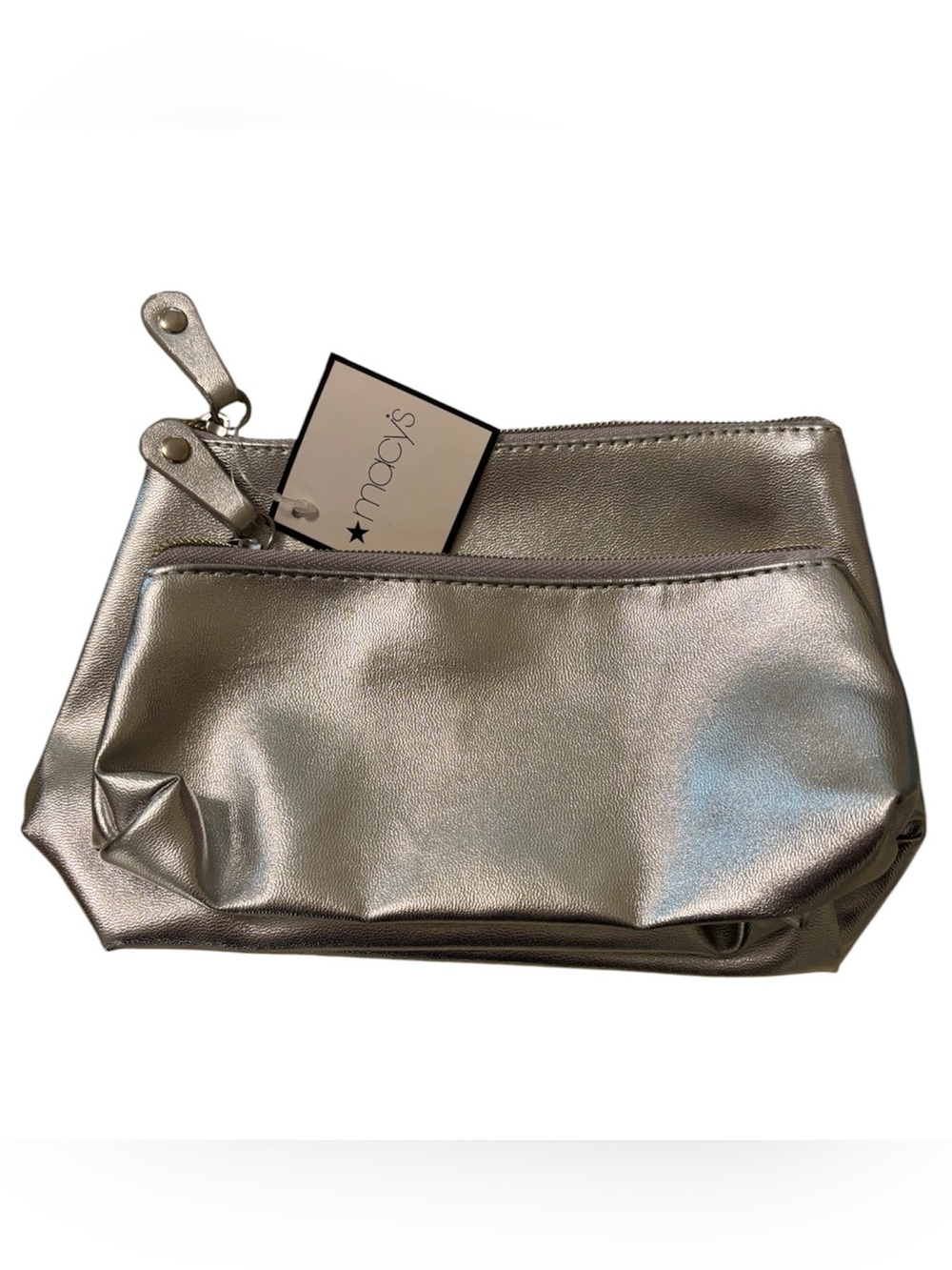Macy’s silver metallic-look pouch set - NWT